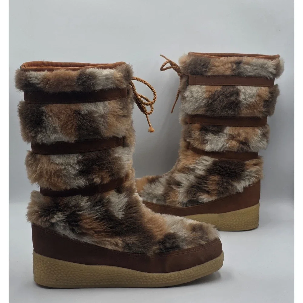 Snowland Vintage Yodelers 70s Brown Suede Faux Fur Snow Boots Womens 9